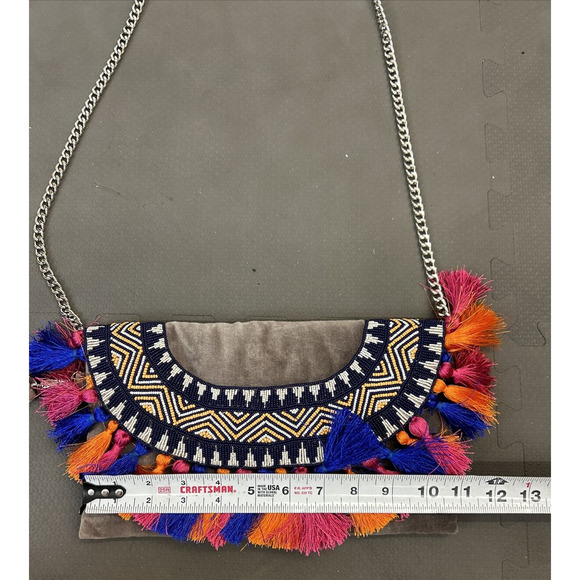 Roberta Roller Rabbit Grey Velvet Beaded Tassle Clutch Wrislet FS Bnfts Charity - Picture 7 of 10